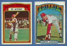 2 DERON JOHNSON 1972 TOPPS PHILLIES BASEBALL CARDS #176 BASE & #168 IN ACTION EX