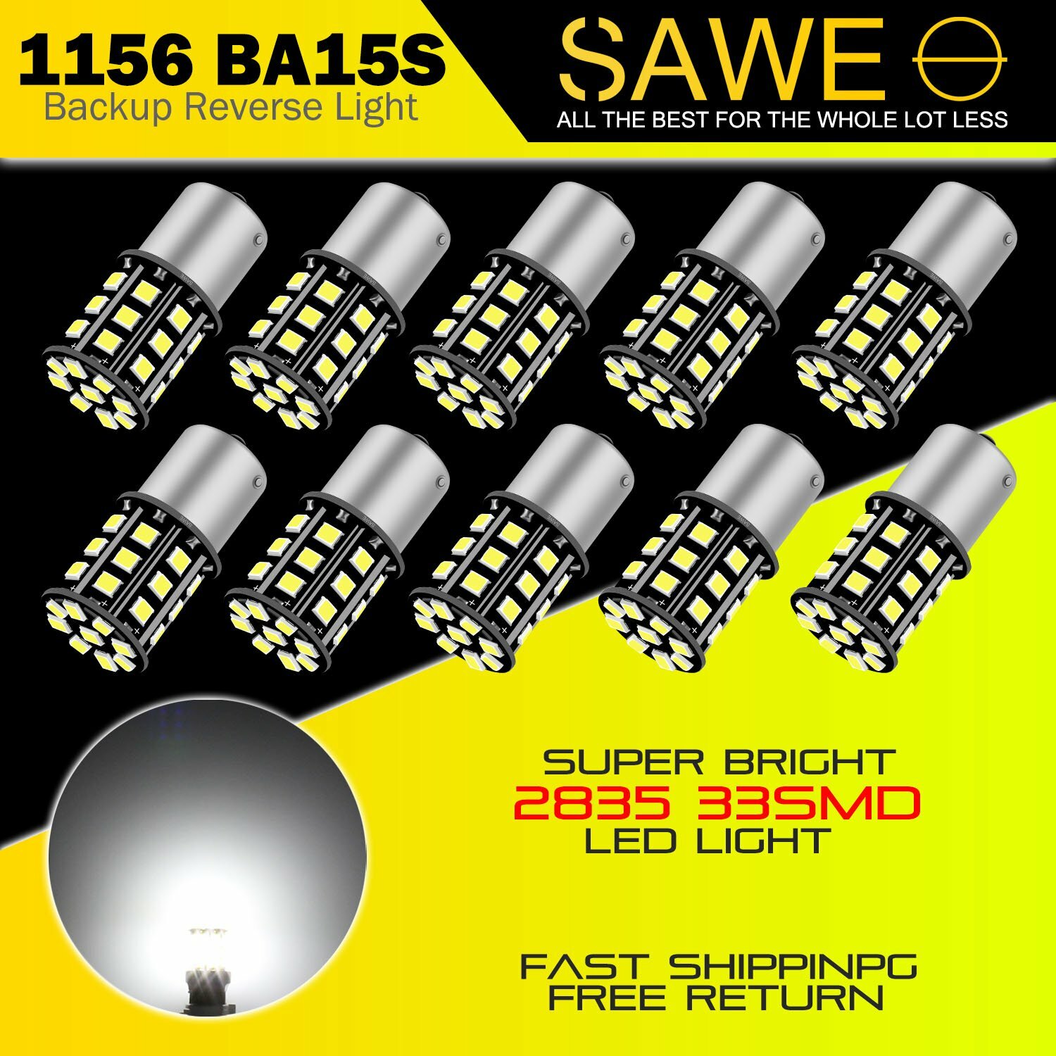 10 SAWE 1156 LED RV Trailer Interior Reverse Light Bulbs White 33 SMD