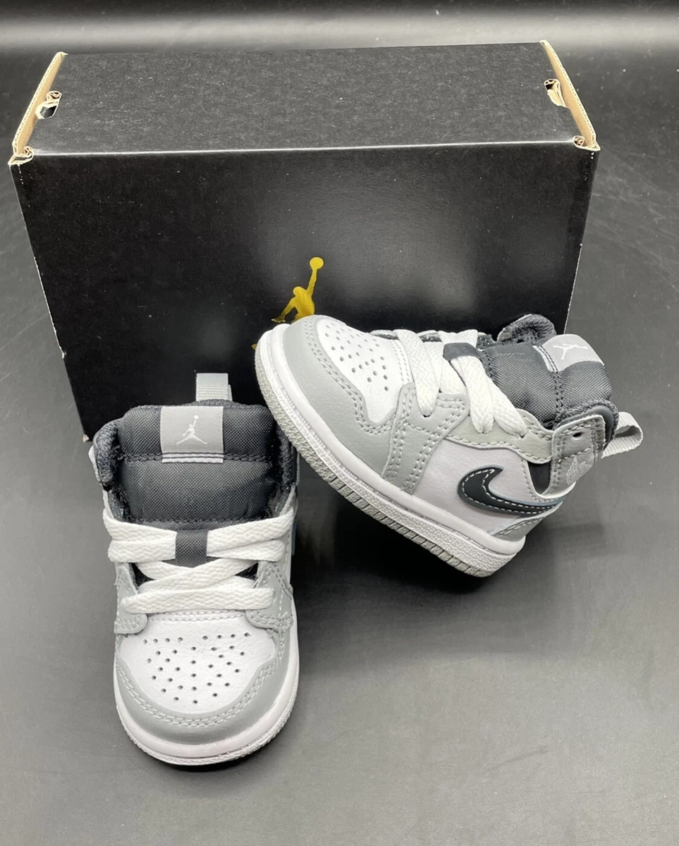 New BABY TODDLER Size 3c Nike Air Jordan 1 Mid TD Smoke Grey White