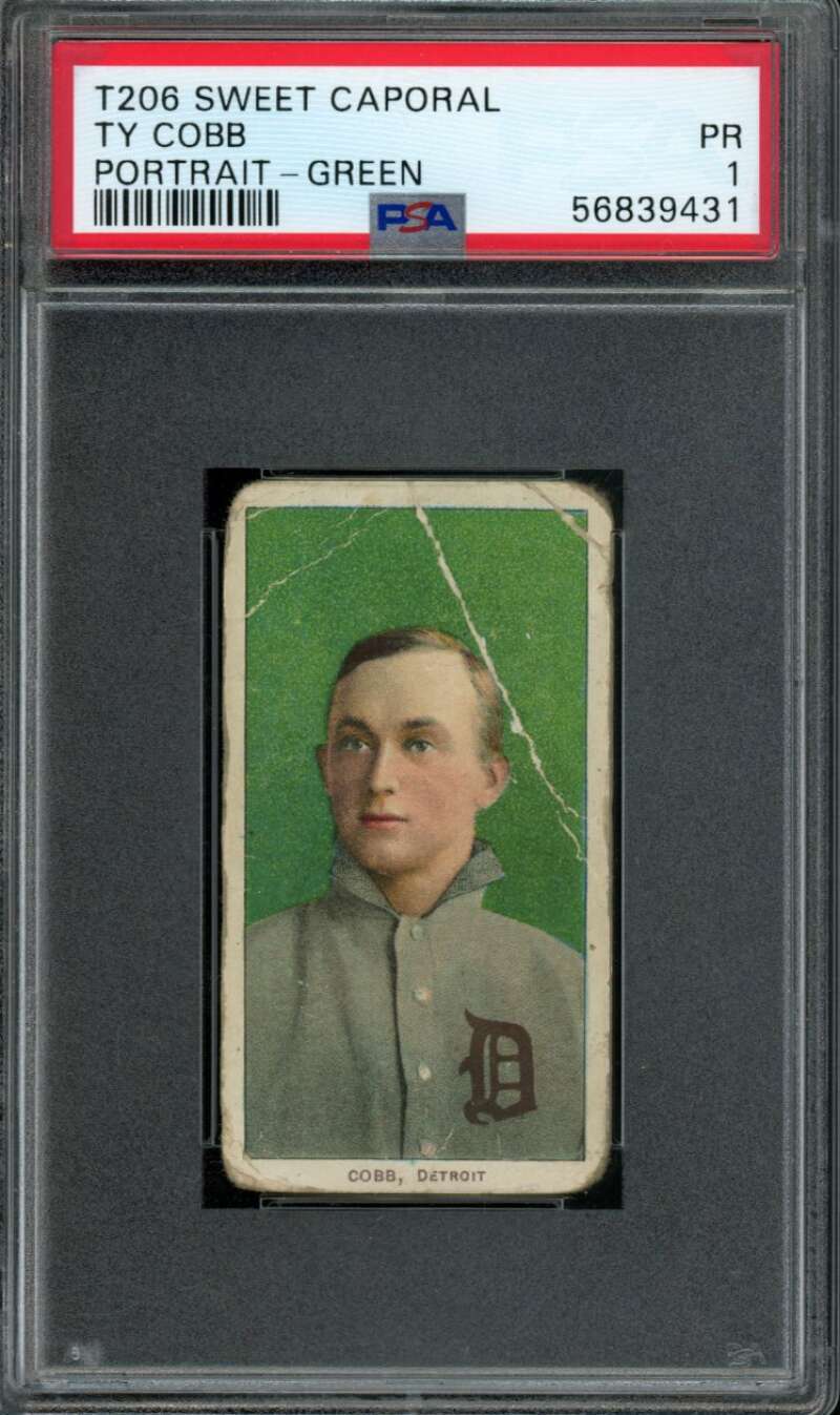 1909-11 T206 #95 Ty Cobb PSA 1 Tigers Green Portrait Sweet Caporal 150/30 (9431)
