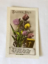 Vintage Easter Postcard REAL PHOTOGRAPH Embossed Border Easter Joys RPPC