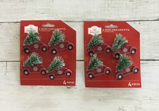 Holiday Time 2 Sets of 4ct MINI RED PICKUP TRUCK Ornaments 1.75  Tall New