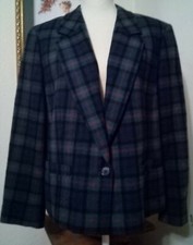 Pendleton Large Blazer Jacket Blue Green Plaid 100 Virgin Wool Single Button