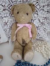ANTIQUE BEARv Vintage Teddy Bear Straw Stuffed 1960s