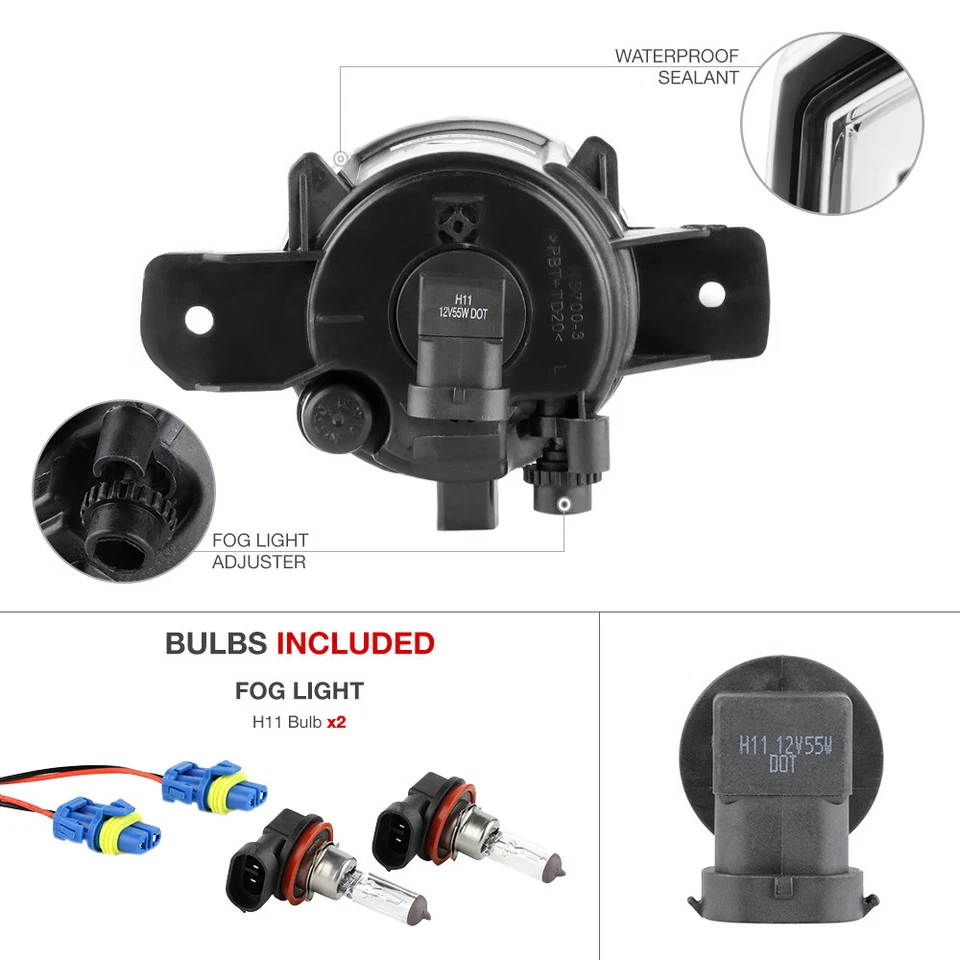 For 2007-2009 Sentra Chrome Front Bumper Driving Foglight Fog Lamp Weather Bulbs Foto 3 de 4