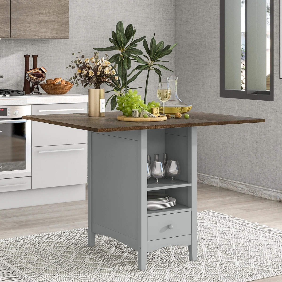 TOPMAX Farmhouse Wood Counter Height Dining Table with Drop Leaf