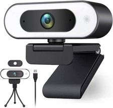 Webcam 1080P with 3-Level Brightness Ring Light, Microphone  Tripod for Laptop