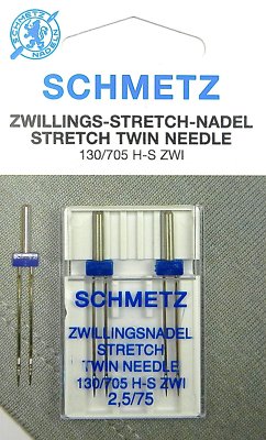 2 Stück Schmetz Stretch Zillingsnadel Twin Nadel 2,5/75 System 130/705