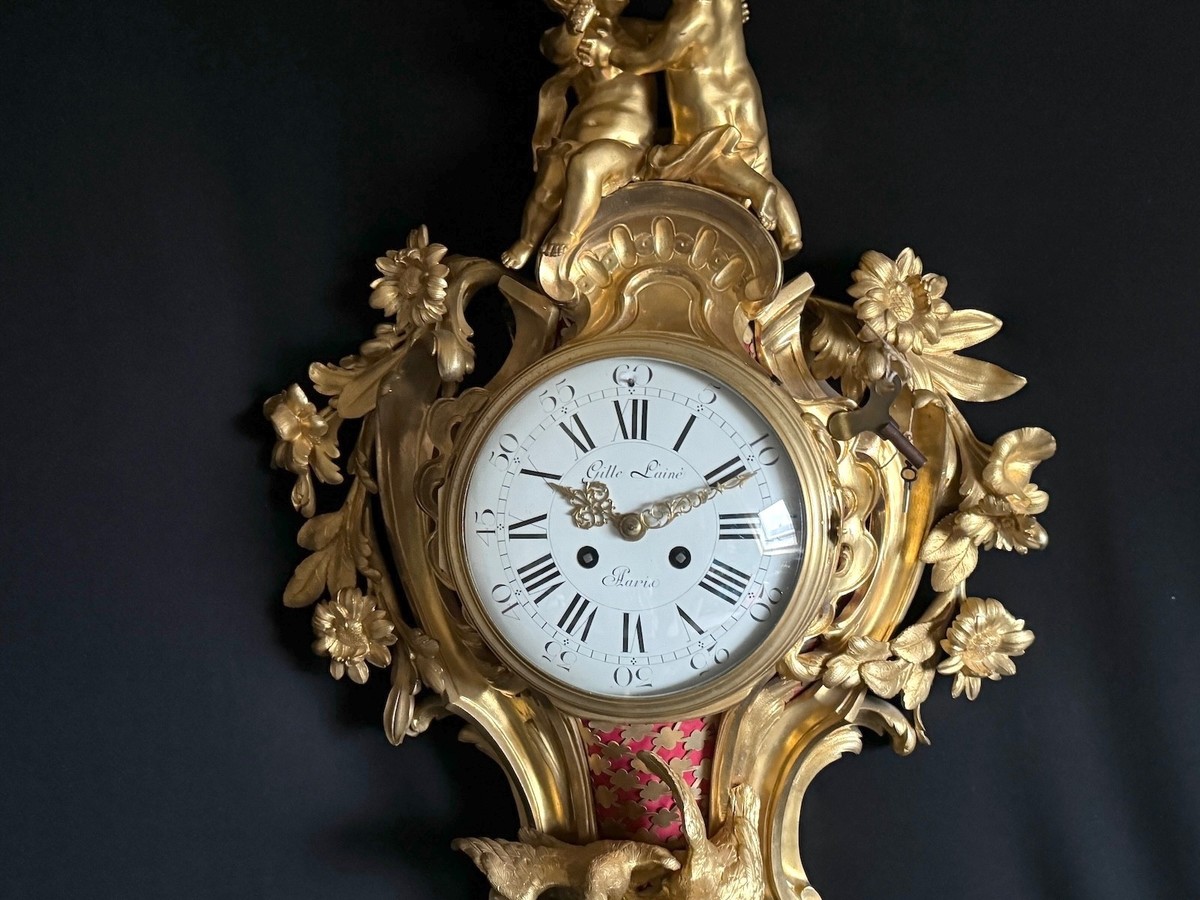 Clock XL French Louis XV Gilt Bronze Cartel Wall Clock S. Marti
