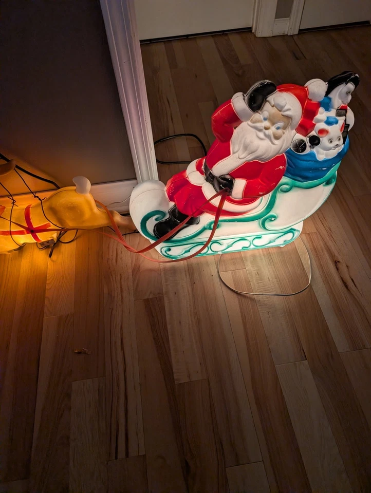 Molde soplado Navidad trineo Papá Noel Imperio 24" vintage 2 renos Foto 2 de 4