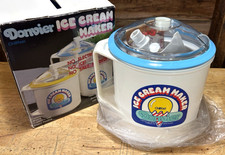 Vintage DONVIER Ice Cream Maker ChillFast 1 Pint Blue Rim In Original Box