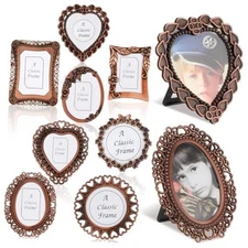  8 Pcs 1"x1" Mini Vintage Picture Frame Tiny Metal Picture bronze-coloured