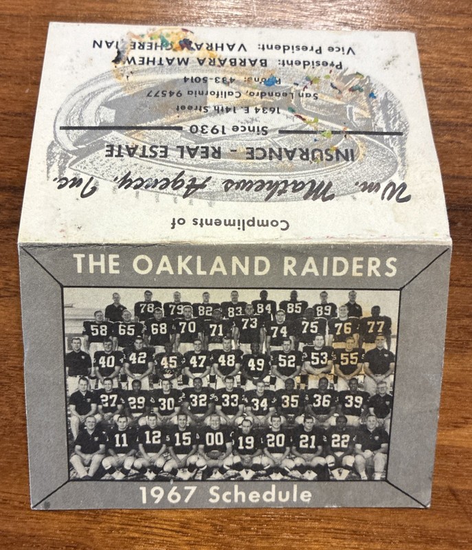 Oakland Raiders 1967 AFL Promo Schedule Very Rare!