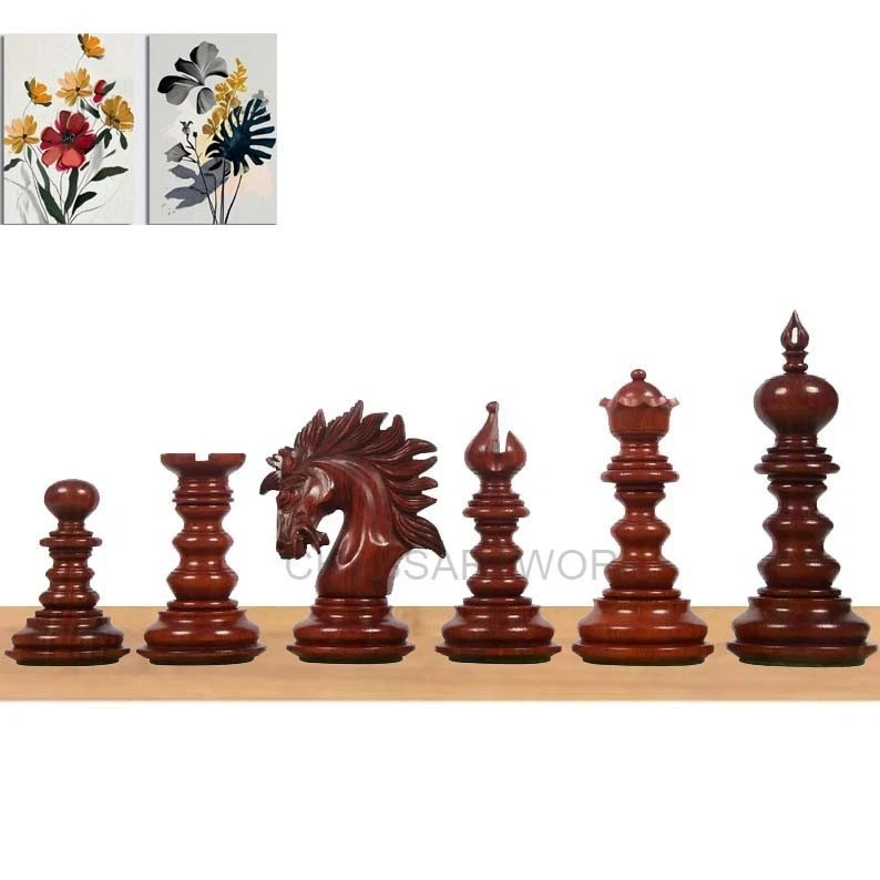 Шахматные фигуры 4,3 дюйма Luxury Savano Series Staunton — бутоны палисандра тройные утяжеленные - Изображение 3 из 4