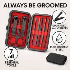 Mens Manicure Set Nail Clippers Kit 7 in 1 Grooming Tools Pedicure Travel Case