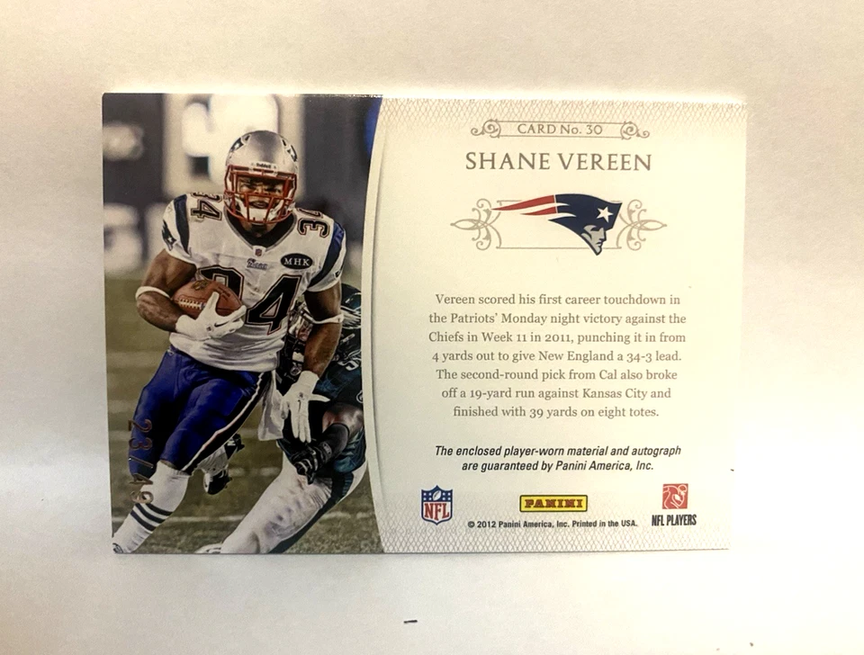 2011 National Treasures Rookie NFL Gear Double Auto #30 Shane Vereen RC /49 NE - Image 2 of 2