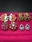 Vintage rhinestone earrings lot  clip on Milk glass AB Gold And Silver Tone
