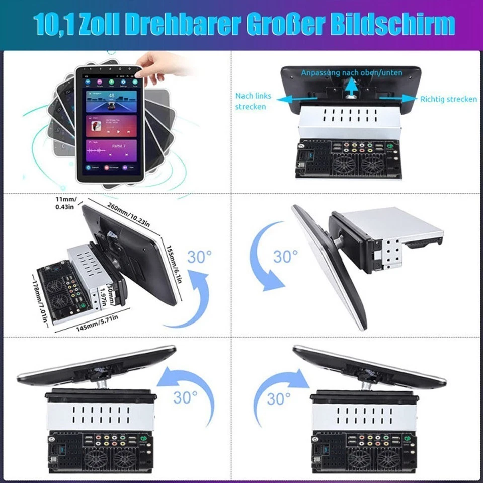 DAB+ Android 15 Autoradio 1 DIN GPS Navi RDS WIFI 360° Drehbar Bildschirm+Kamera - Bild 4 von 4