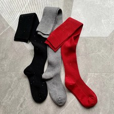 Women Knee High Stockings Autumn Winter Solid Sequins Long Socks