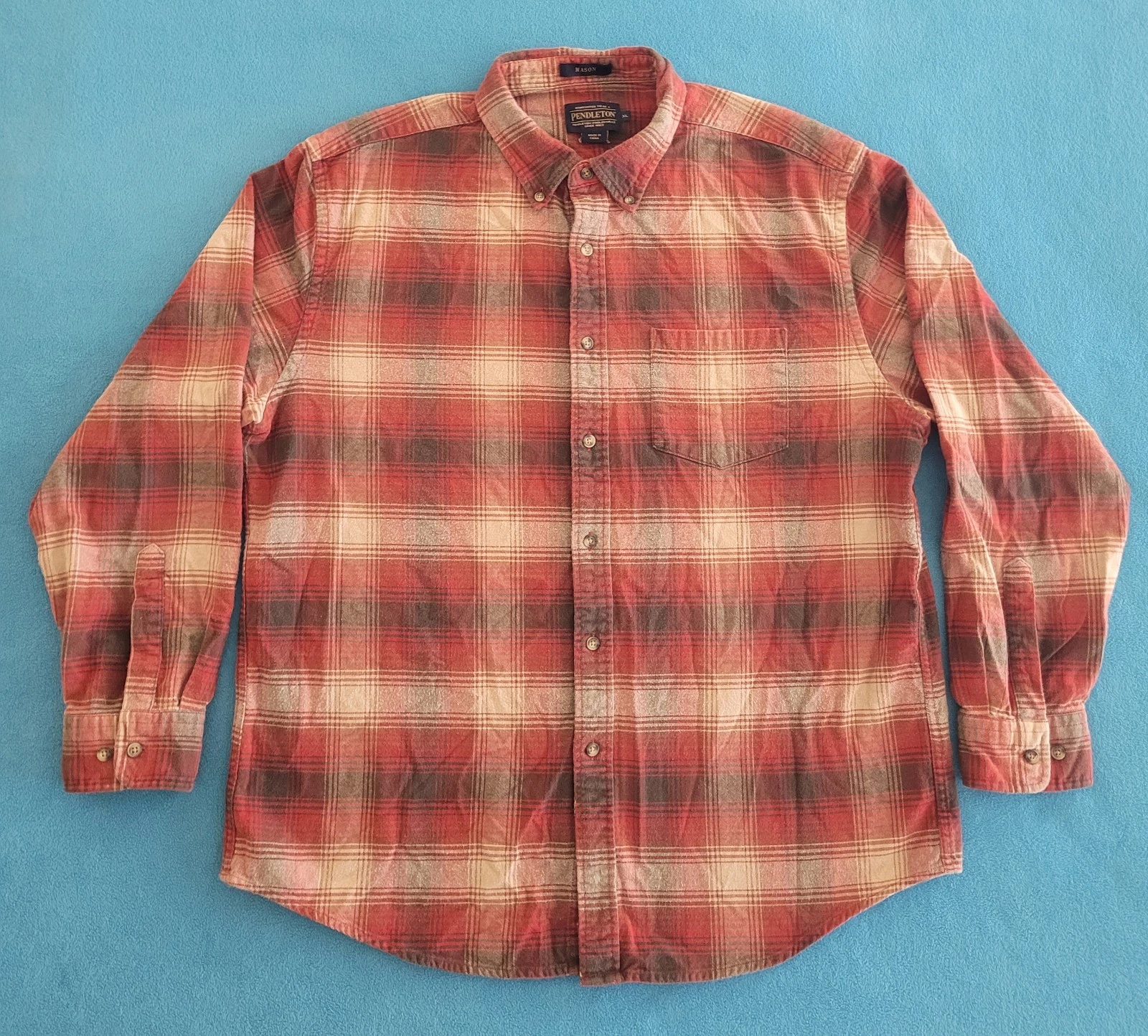 PENDLETON Mason Flannel Shirt XL Red Plaid Button Down Long Sleeve Outdoor