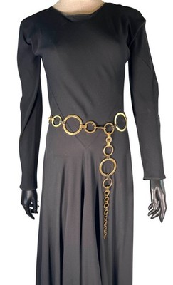 slim fit dress slacks Black jersey hooded dress with a metal visible corset belt main image 1