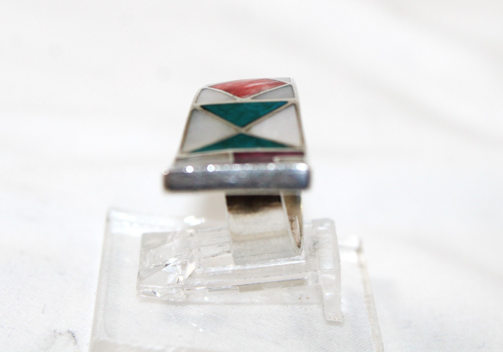 Sterling Multiple Gemstone Inlay MOP Sugilite Spi… - image 8