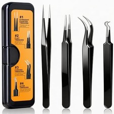 4PCS Precision Tweezers Set Curved Pointed ESD Electronics Jewelry Repair Tool