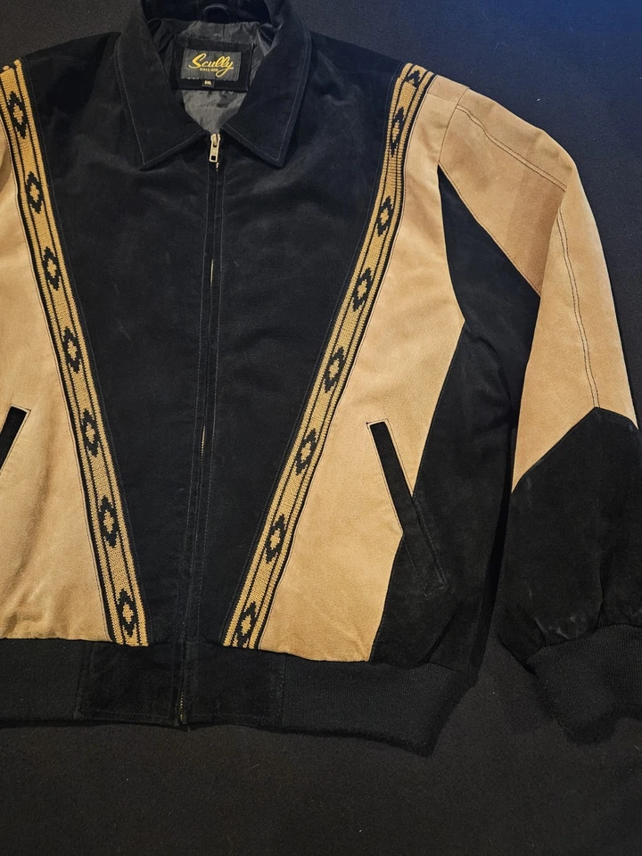 Scully Suede Bomber Jacket Black & Brown Southwestern Jacket Mens Size 3XL - Image 3 of 4