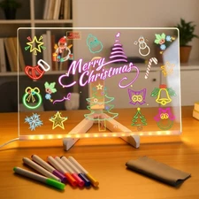 LED Acrylic Note Board 7.9×7.9in with Colorful Pens - Perfect for Home & School