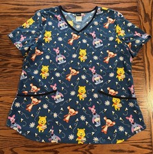 Women's Disney Baby Winnie The Pooh L Scrub Top Shirt V Neck Tigger Children