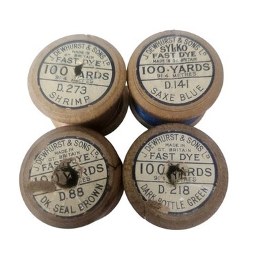 Vintage Sylko Holz Baumwolle Rollen x4 100 Yards Nähgarn Dewhurst schnell färben