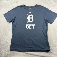 Detroit Tigers Mens XL Under Armour HeatGear T-Shirt Navy Old English D