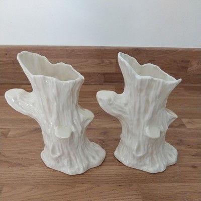 Paar Vintage Belleek Bone China Baumstumpf Vase 16,5 cm hoch. 6. & 7. Mark