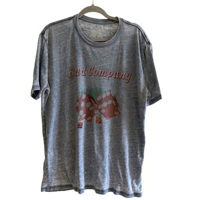 Lucky Brand Bad Company Graphic TShirt Blue Acid Wash Burnout Men Large Band Tee