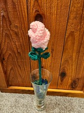 Light Pink Crochet Budding Rose vase not included 