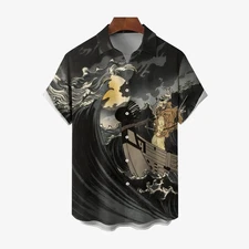 Ukiyo e Waves and Samurai Casual Large Size Short Sleeve Shirt 2406003242