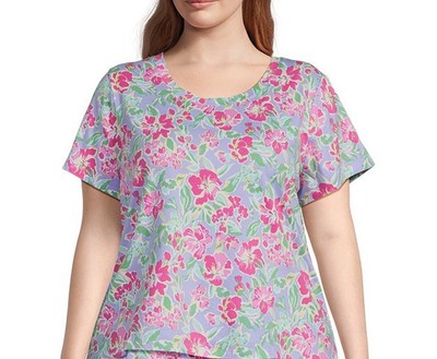 Women's Sleep Sense Plus Size Floral Short Sleeve Sleep Pajama Shirt Sz 3X NWT