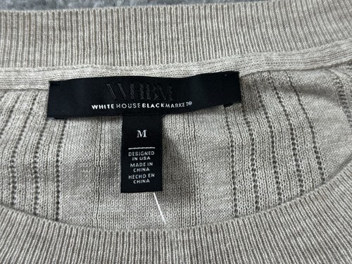 NWT ($85) WHITE HOUSE BLACK MARKET Cashmere Blend Beige Crewneck Sweater Medium - Picture 4 of 9