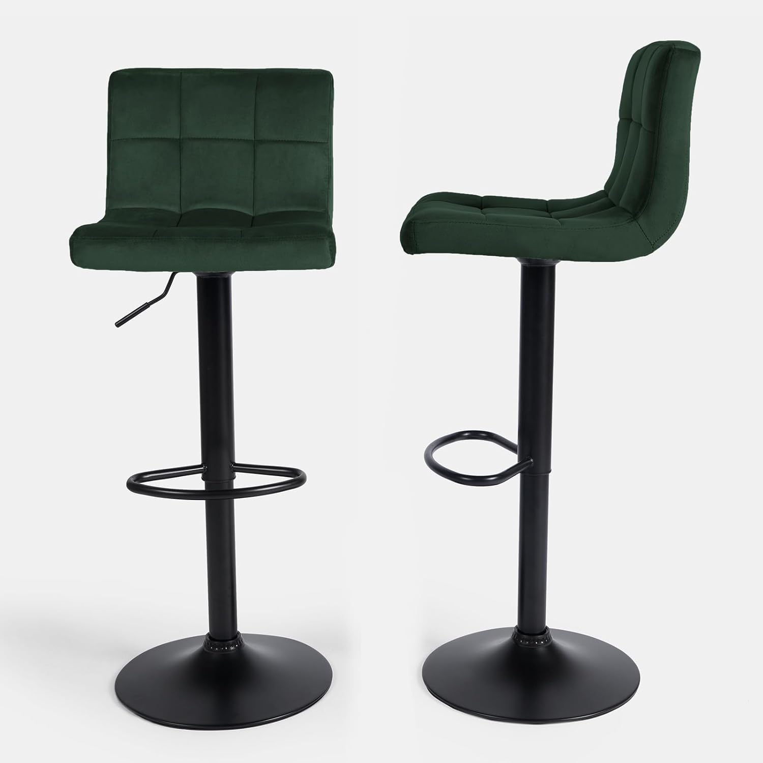 Bar Stools Set of 2 Adjustable Swivel Velvet Breakfast Bar Chairs Footrest Metal