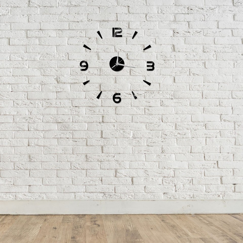3D Wall Clock Large Number Stick-on Modern Frameless Wall Clock DIY ...