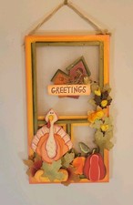 Greeting Turkey Sign Wall D cor Autumn Fall Harvest Halloween Thanksgiving