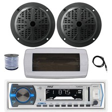 Pyle Bluetooth Marine Receiver, Cover, Antenna,Wire, 2x 5.25" 100W Black Speaker