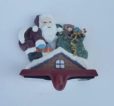 Vintage Trim a Home Cast Iron and Resin Stocking Holder Santa on House (Kmart)