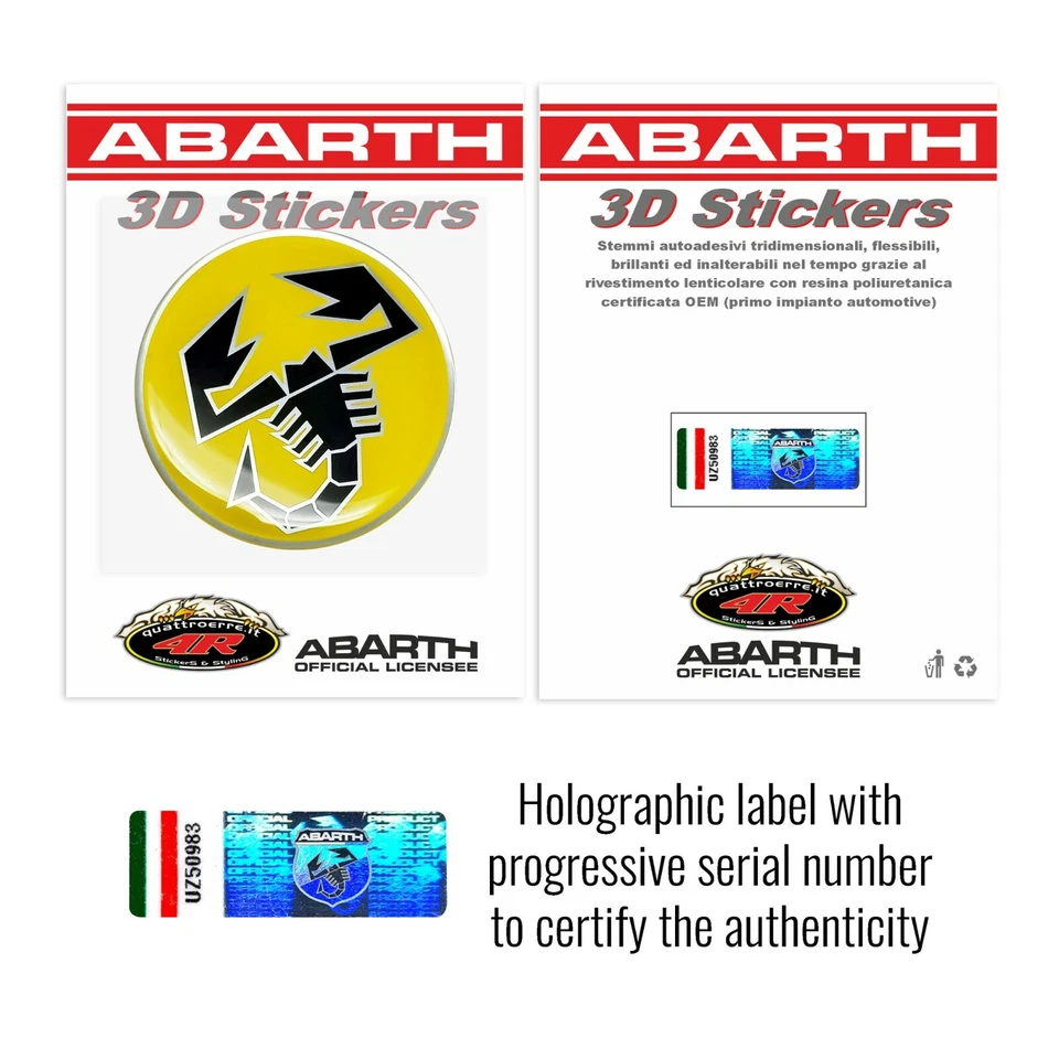 Adesivo per Abarth Ufficiale 3D Scorpione Giallo Diametro 60 mm - Immagine 4 di 4