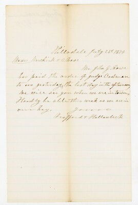 Strafford & Hallenbeck Signed Letter Hillsdale NY New York Judge Cadman 1874