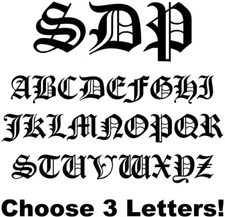 Custom Initial Old English Font Monogram Vinyl Decal Sticker - Choose 3 Letters