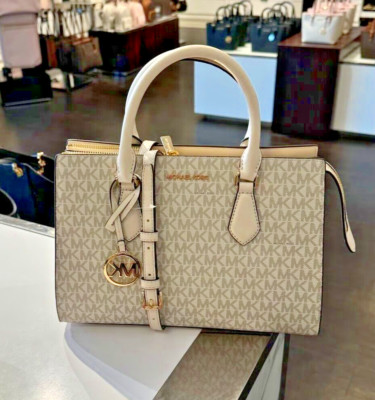 Michael Kors Sheila Medium Satchel Crossbody Bag Handbag (Light Cream  Multi)