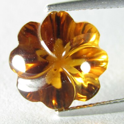 7.88Cts Natural Fantastic Citrine Flower Carving 12.5mm Loose Gemstone Ref VDO