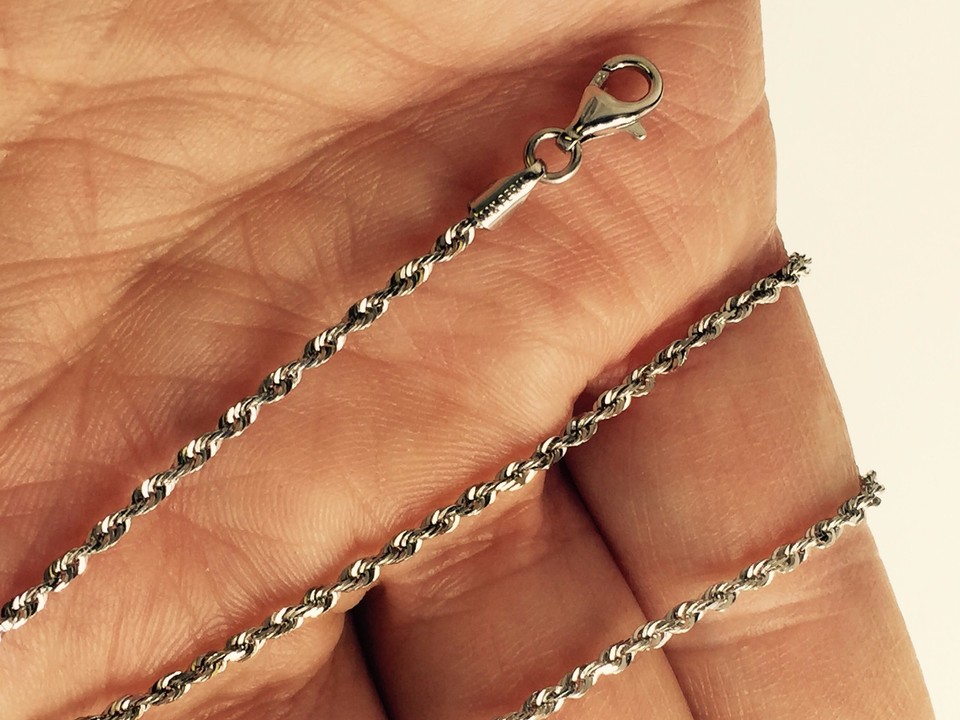 Nachlass 14KT Weißgold Solid 2 Mm Seil Kette Halskette
