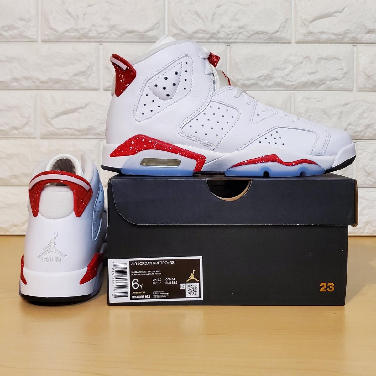 AIR JORDAN 6 RETRO GS AJ6 23cm 箱付き Nike Air Jordan 6 Retro GS Size 6Y / Womens 7.5 Red Oreo White